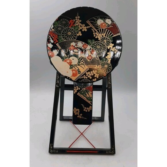 Japanese Geisha Double Mirror Other - VTG Japanese Geisha Double Mirror Awase-Kagami Lacquered Chrysanthemum Design